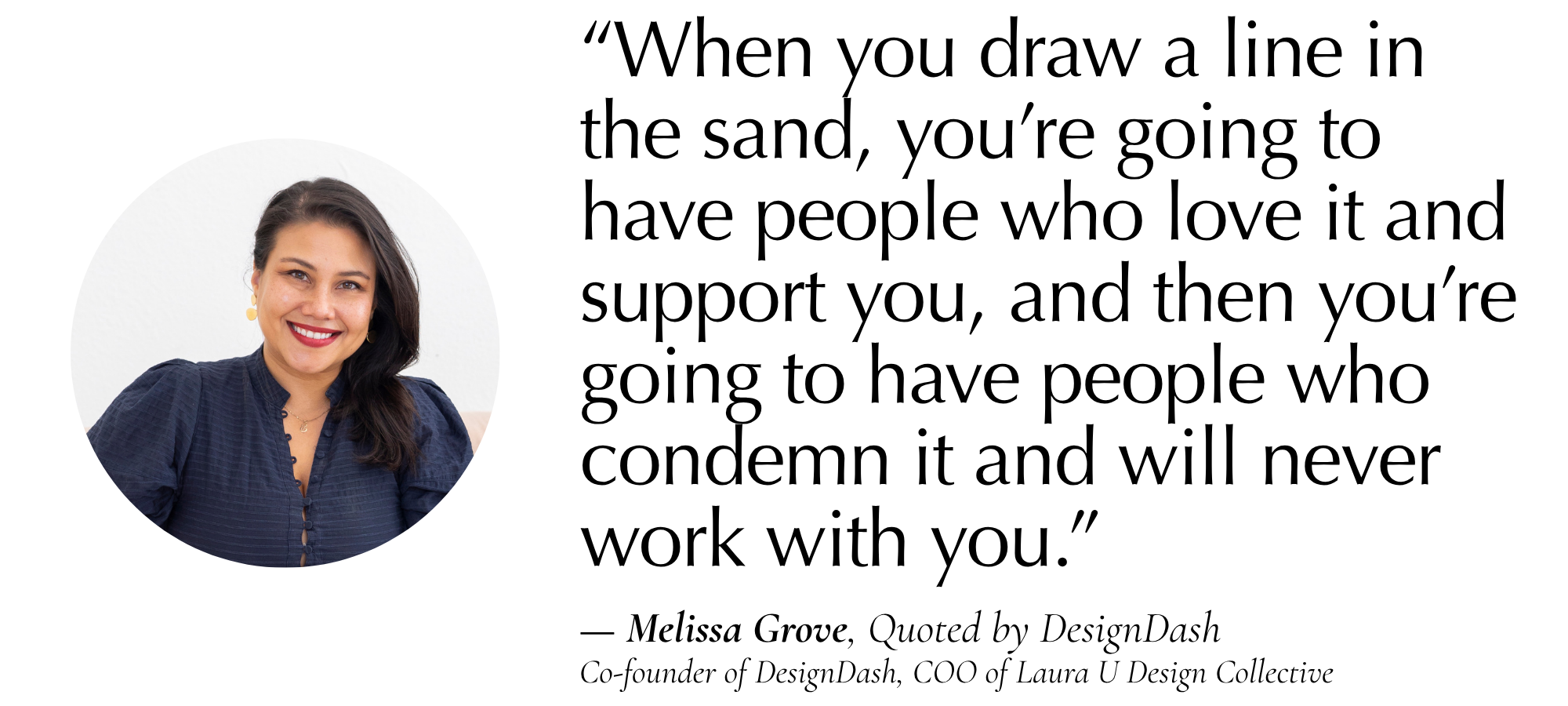 typed quote with a photo bubble of Melissa