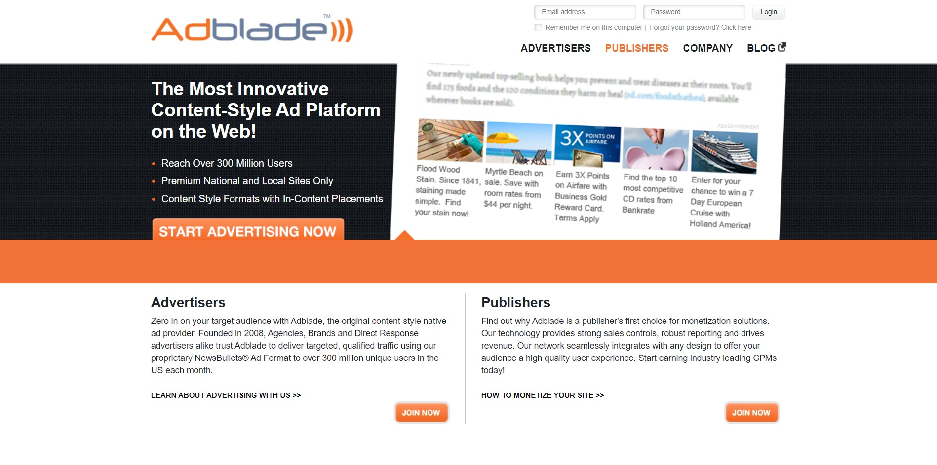 Adblade Main Page