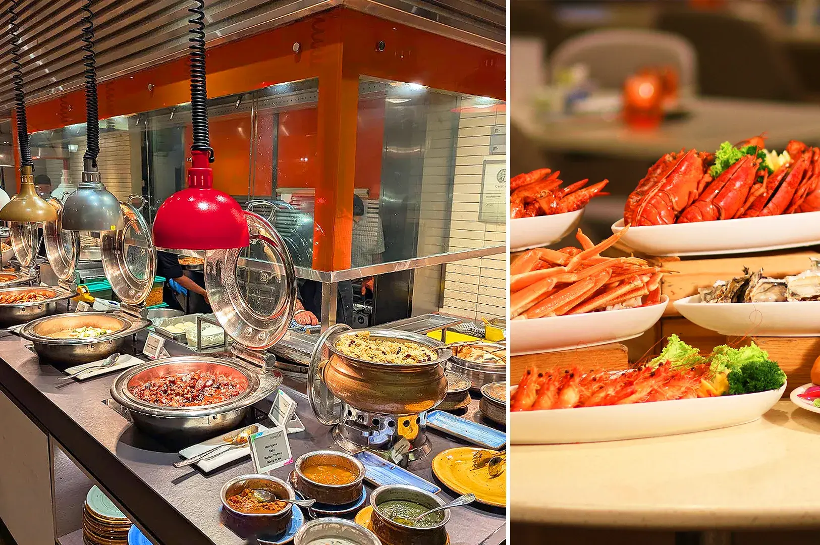 Carousel Singapore buffet featuring seafood on ice, lobster, prawns and hot buffet selections