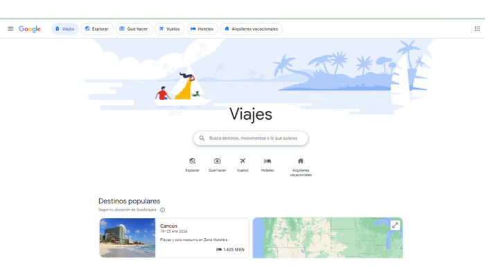 Alquileres de Vacaciones de Google en Google Travel, plataforma con todo lo necesario para tu viaje.