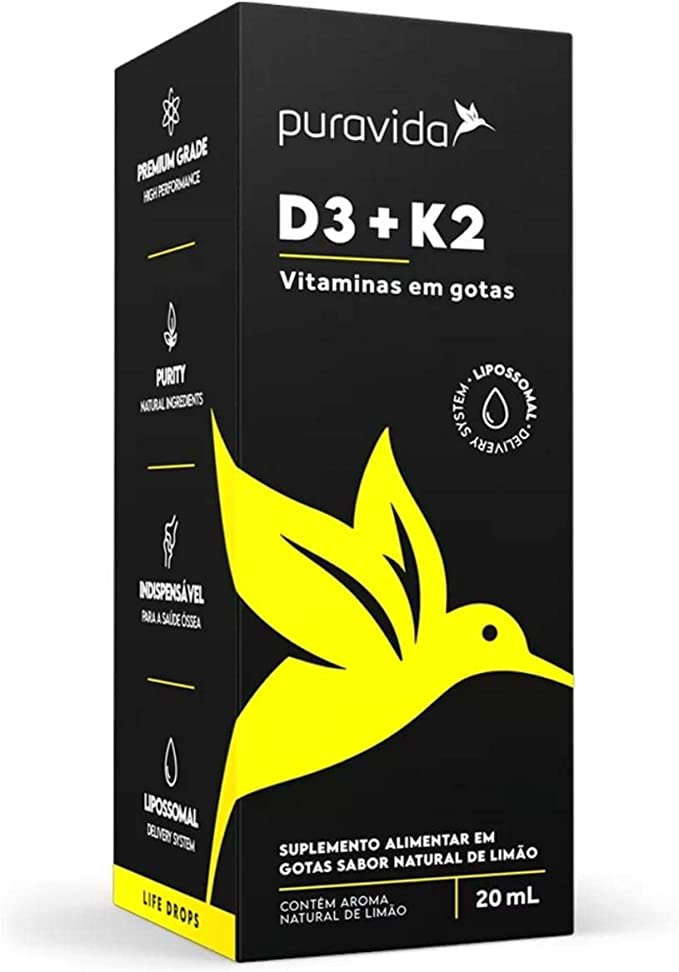 D3 + K2, vitamina D em gotas da Pura Vida. Fonte da imagem: Amazon