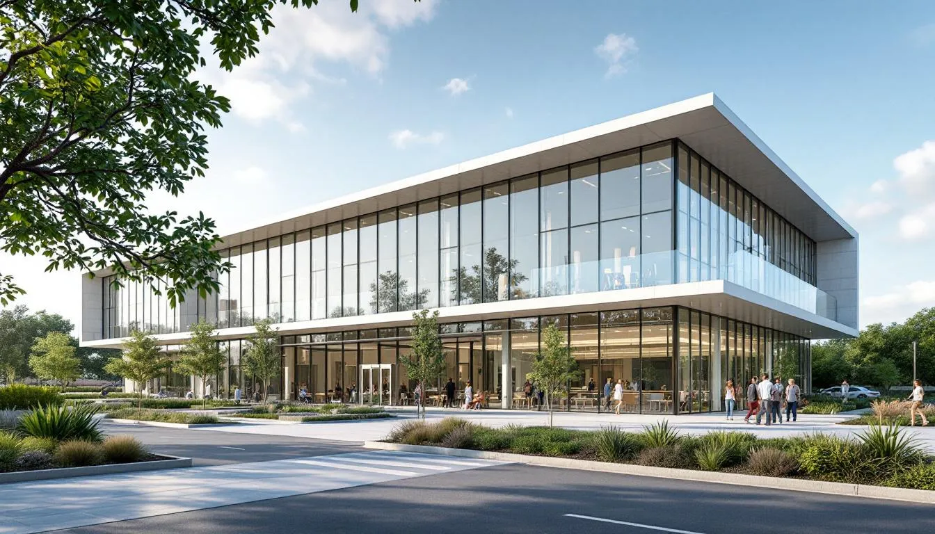 A modern commercial building developed by design build firms in Fort Worth.