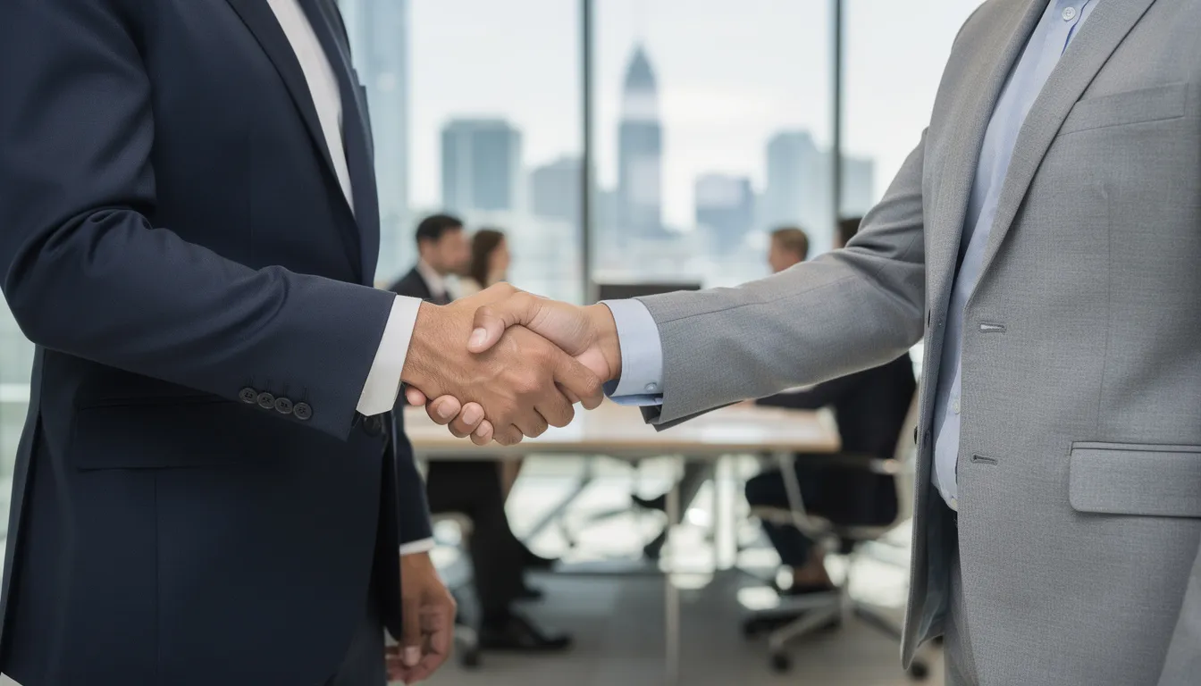 The image depicts a handshake between two professionals, symbolizing a successful collaboration or agreement, possibly related to social security disability claims. This moment could represent the beginning of a partnership in navigating the appeal process for social security disability benefits.