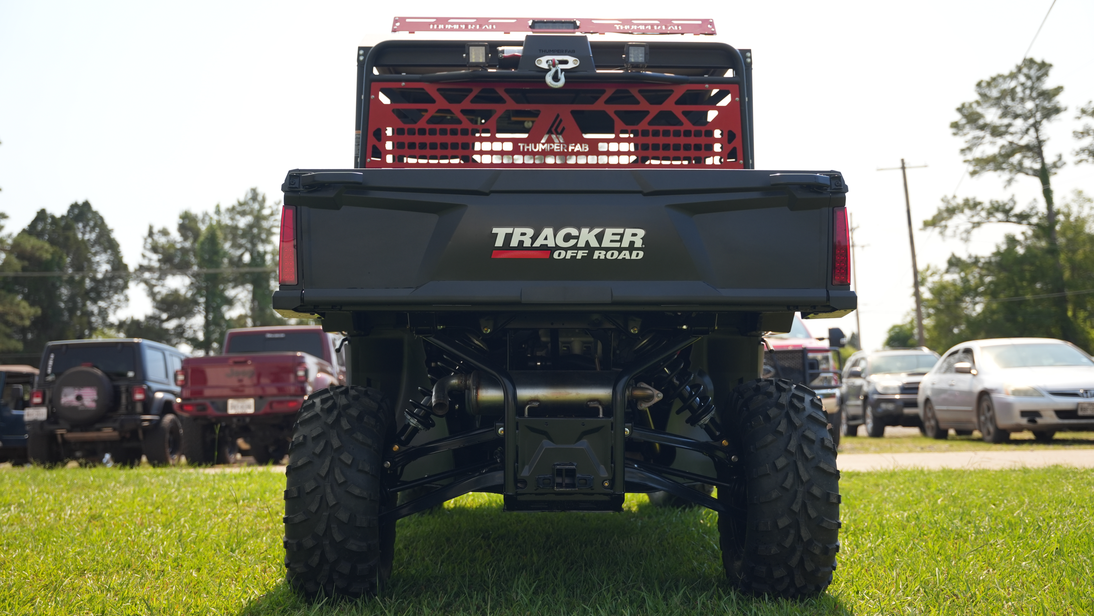 Plenty of ground clearance with the Tracker 800sx and loaded with Thumper Fab utv accessories. Choose from the huge selection of utv accessories.