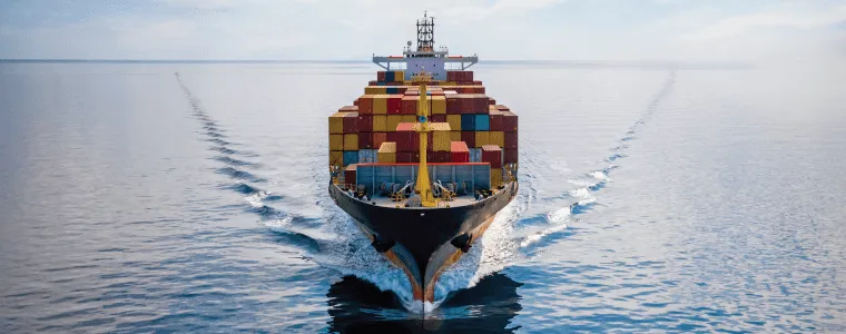 a ship brings shipping containers across the sea