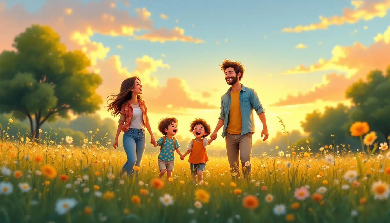 Capturing the golden hour during an outdoor family photoshoot.