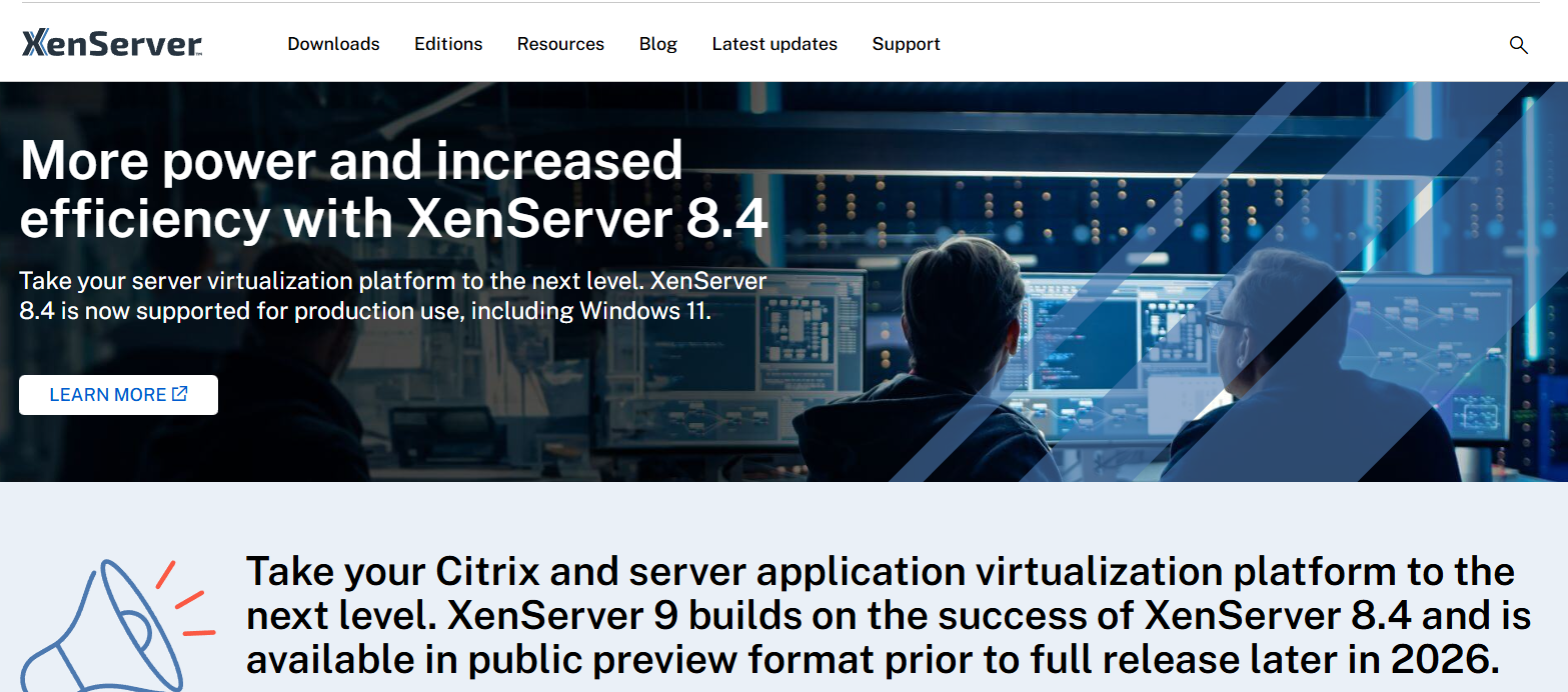 XenServer virtualization platform showcasing enterprise server virtualization, workload management, and infrastructure optimization as a VMware alternative for modern data centers.