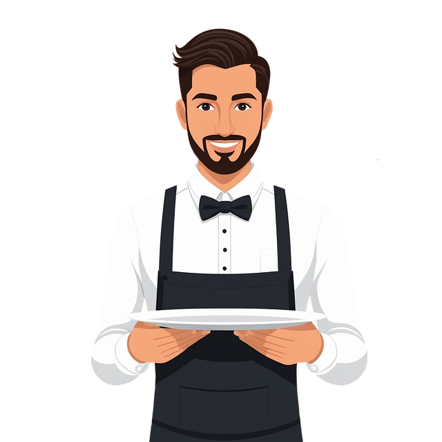butler, waiter, catering, dinner, employee, man, job, serve, service, staff, uniform, restaurant, worker, cutout, cartoon, ai generated