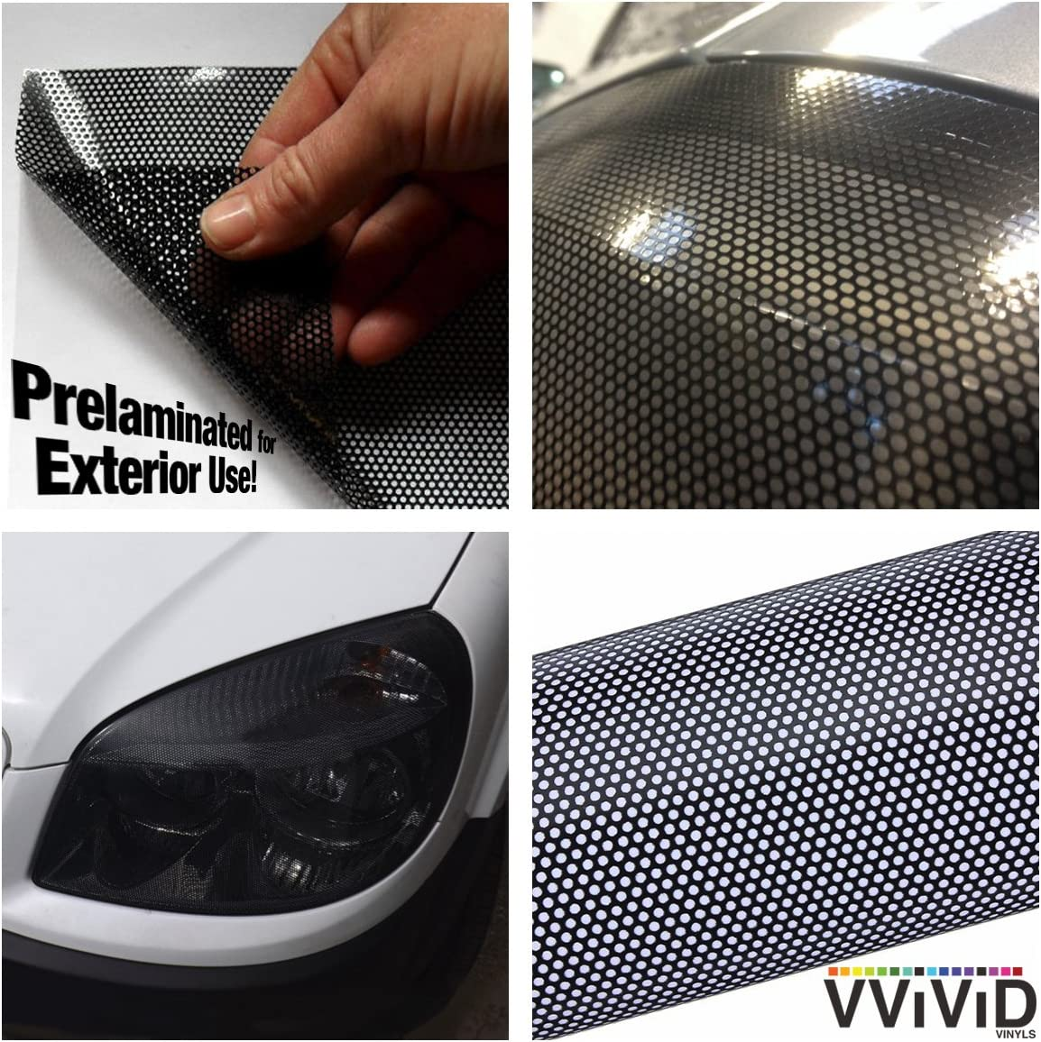VViViD Black Perforated Headlight Wrap Self-Adhesive Cover 