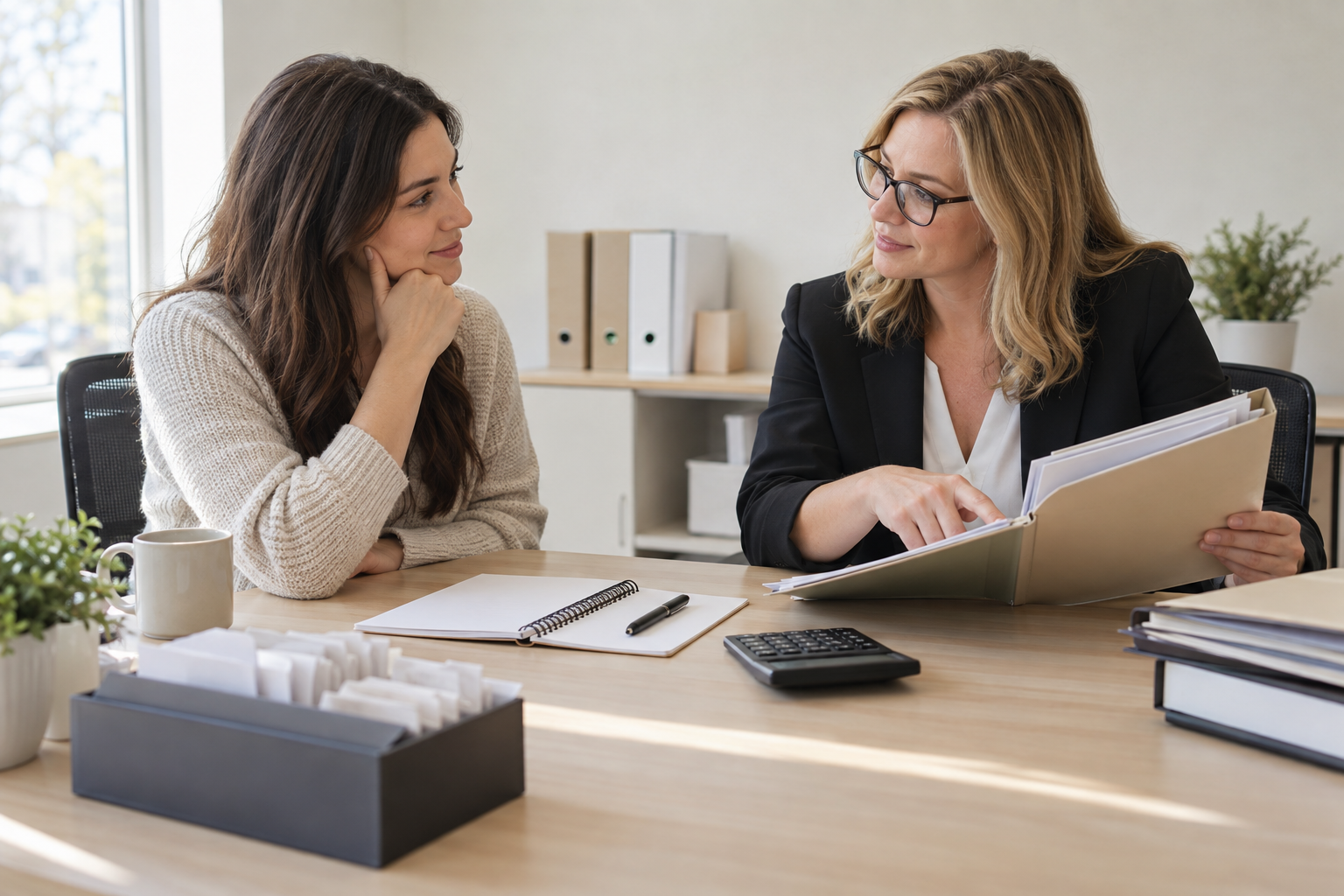 Prospective surrogate discussing compensation records with an independent tax professional