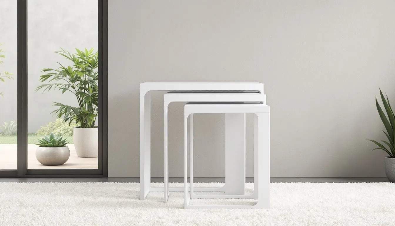Nesting tables displayed in a modern living room setup.