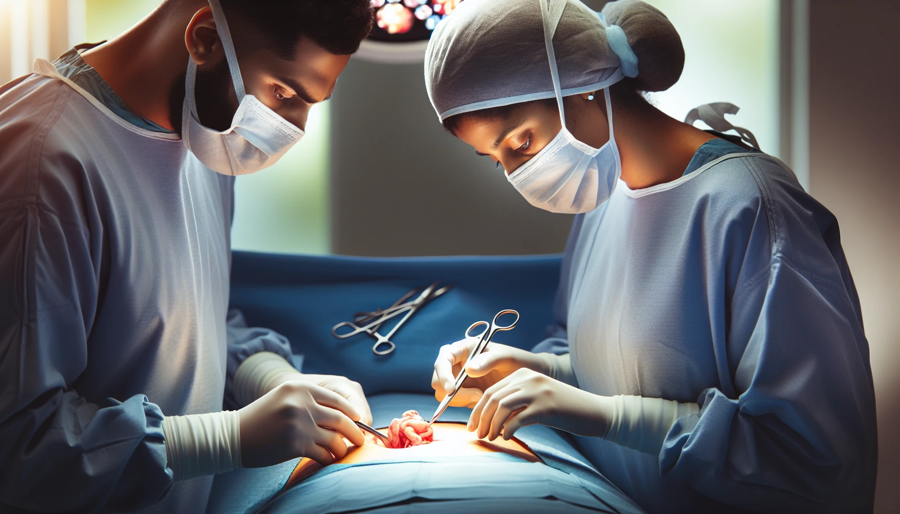 Illustration of surgical intervention for stage 1 colon cancer