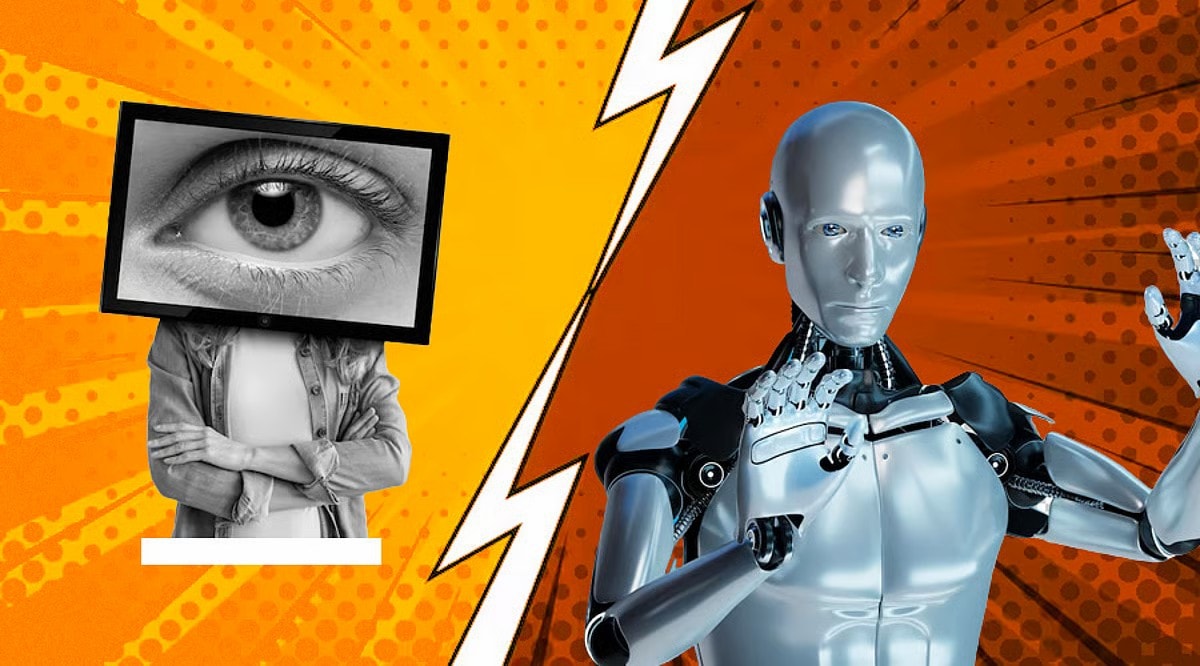 An image depicting a human keeping an eye on an Artificial Intelligence bot.