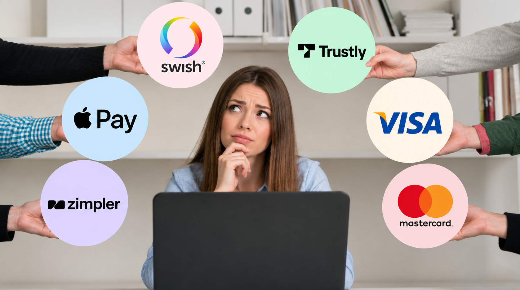 Jämförelse av betalningsmetoder som Swish, Trustly, Apple Pay, Visa, Mastercard och Zimpler på online casino.