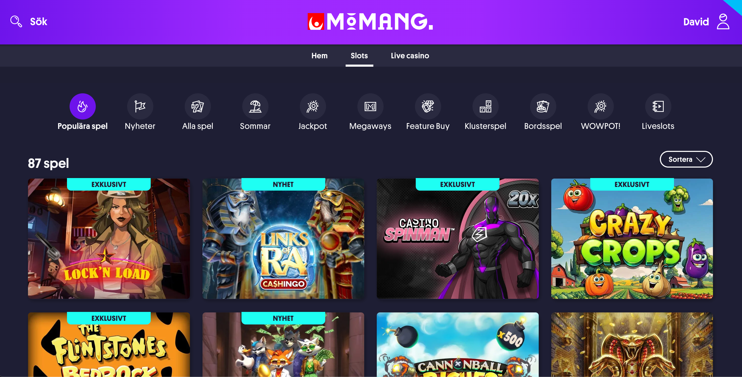 momang spelutbud - slots och live