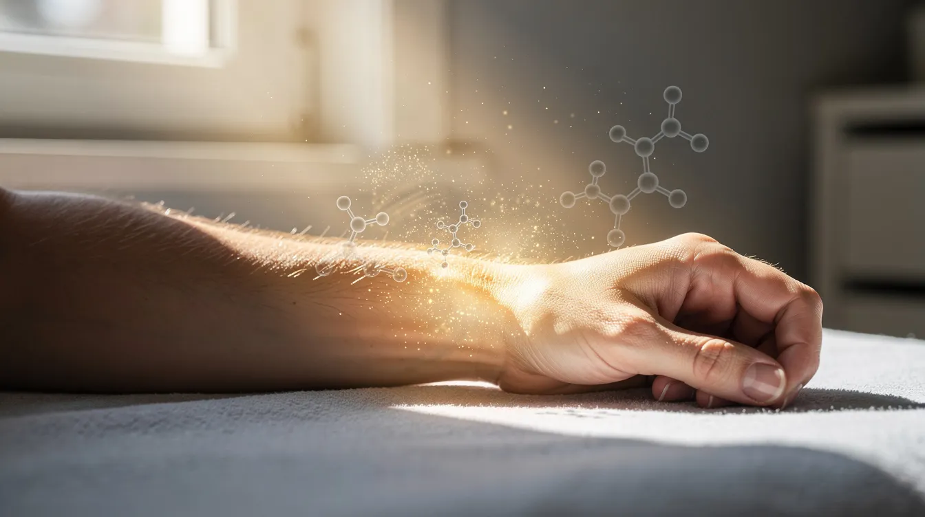 Sunlight streams through a window onto an arm, illustrating the natural synthesis of vitamin D, which plays a crucial role in calcium absorption and overall cardiovascular health. This image highlights the importance of adequate vitamin D levels for maintaining bone health and preventing vitamin D deficiency.