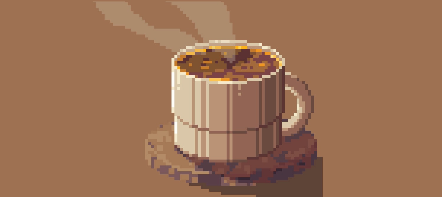 Digital, 8-bit style coffee cups appeal to younger audiences, tech lovers, or coffee-and-gaming communities