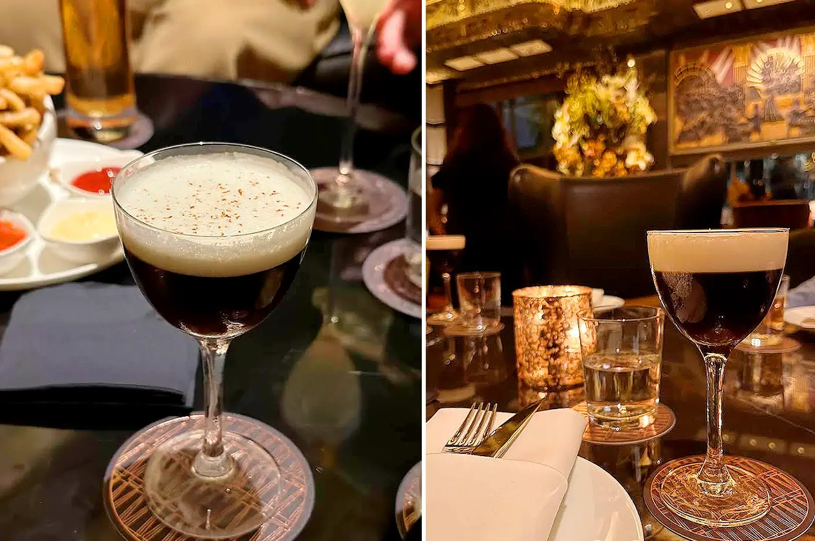 Atlas Bar Singapore espresso martini and cocktails in an elegant dining setting