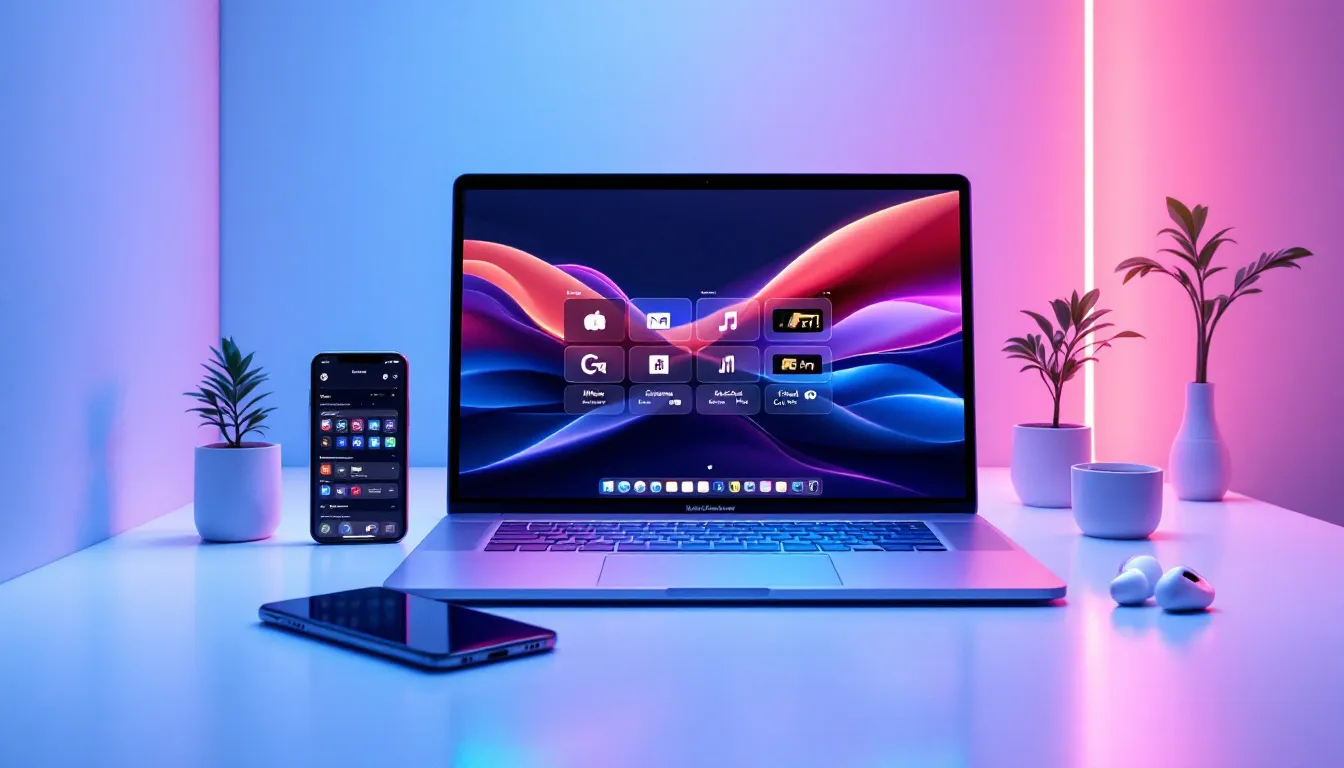 Software im Apple Pro Ökosystem, visualisiert durch App Store und verschiedene Apps.