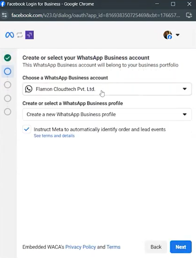 Choose/Create your WhatsApp Business Profile