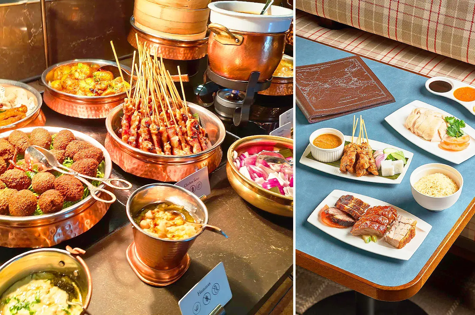 Colony Singapore buffet with satay, roast meats, Hainanese chicken rice and local specialties
