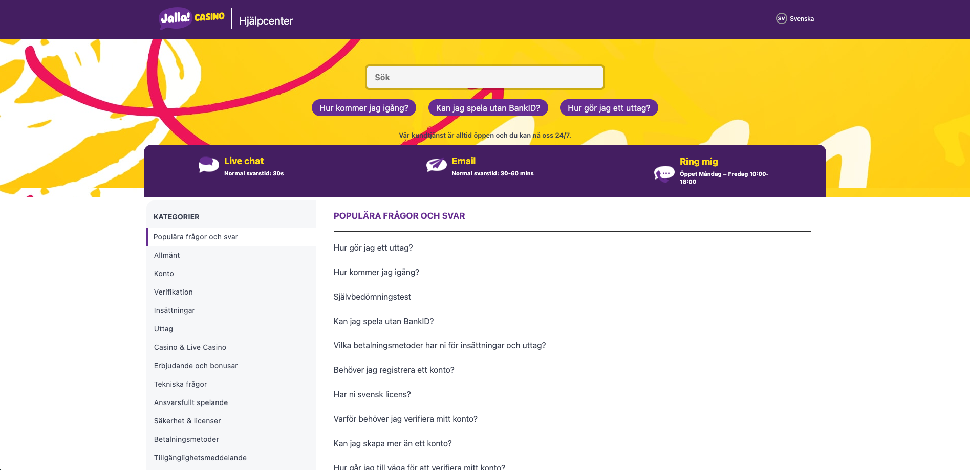 jalla casino support