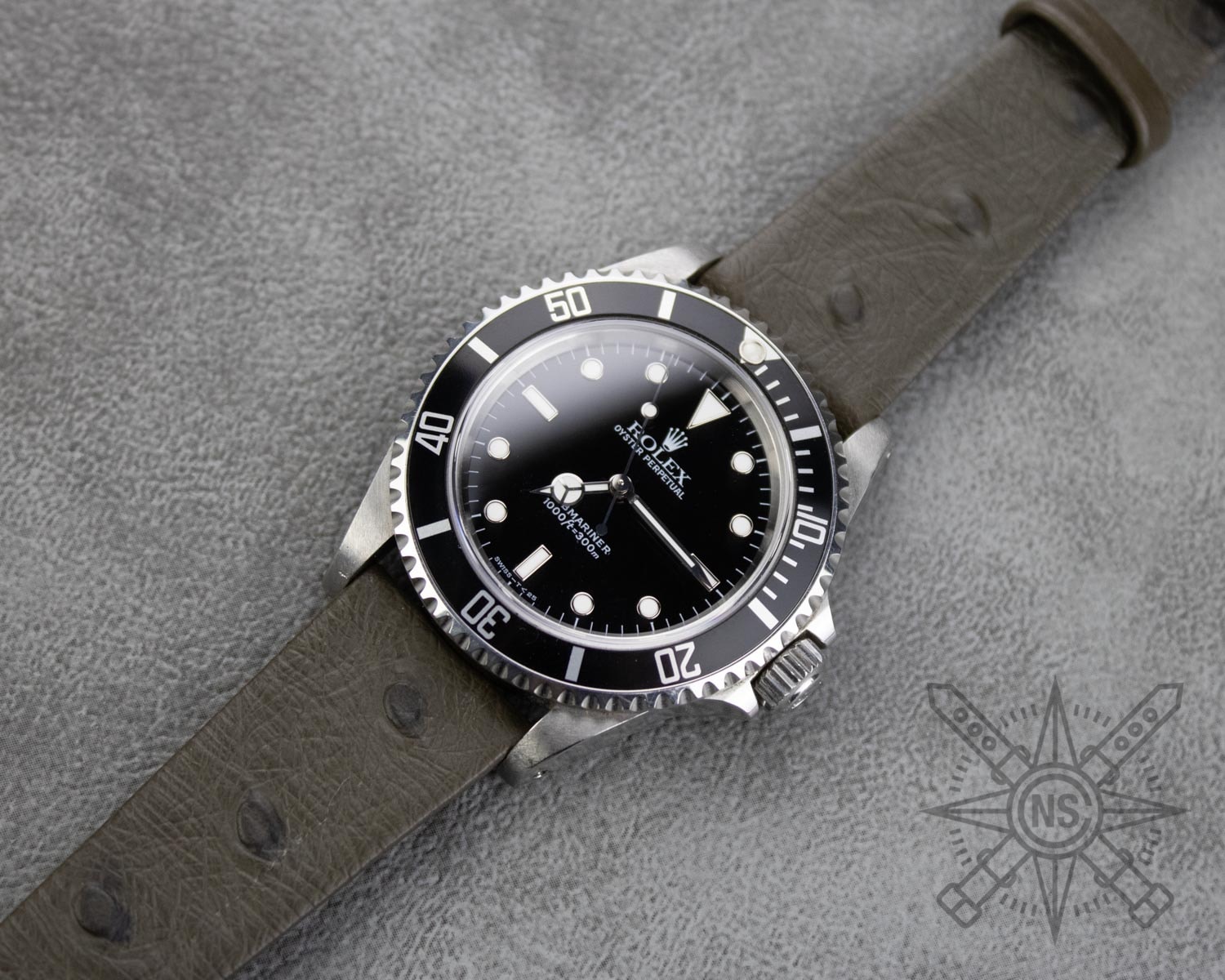 A close-up view of a luxurious ostrich leather watch band showcasing its unique texture.