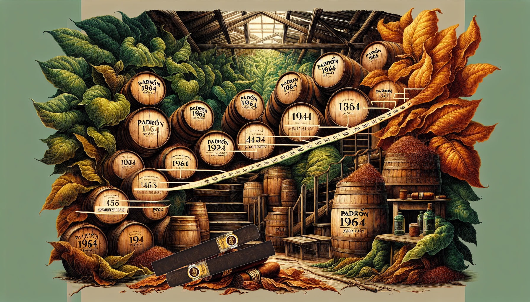 An illustration depicting the aging process of Padrón 1964 Anniversary cigars.