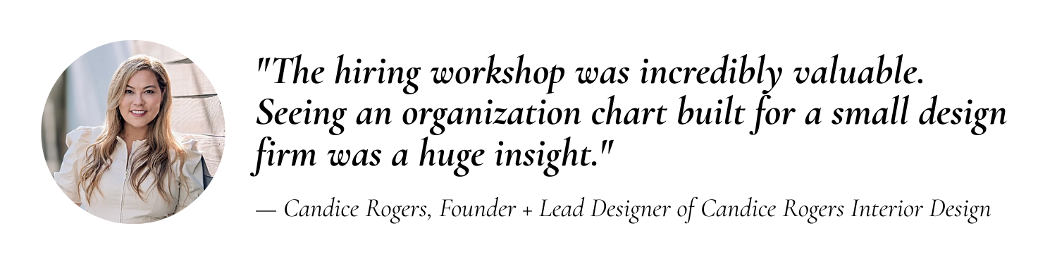 Candice Rogers' face with her quote about the interior design workshop
