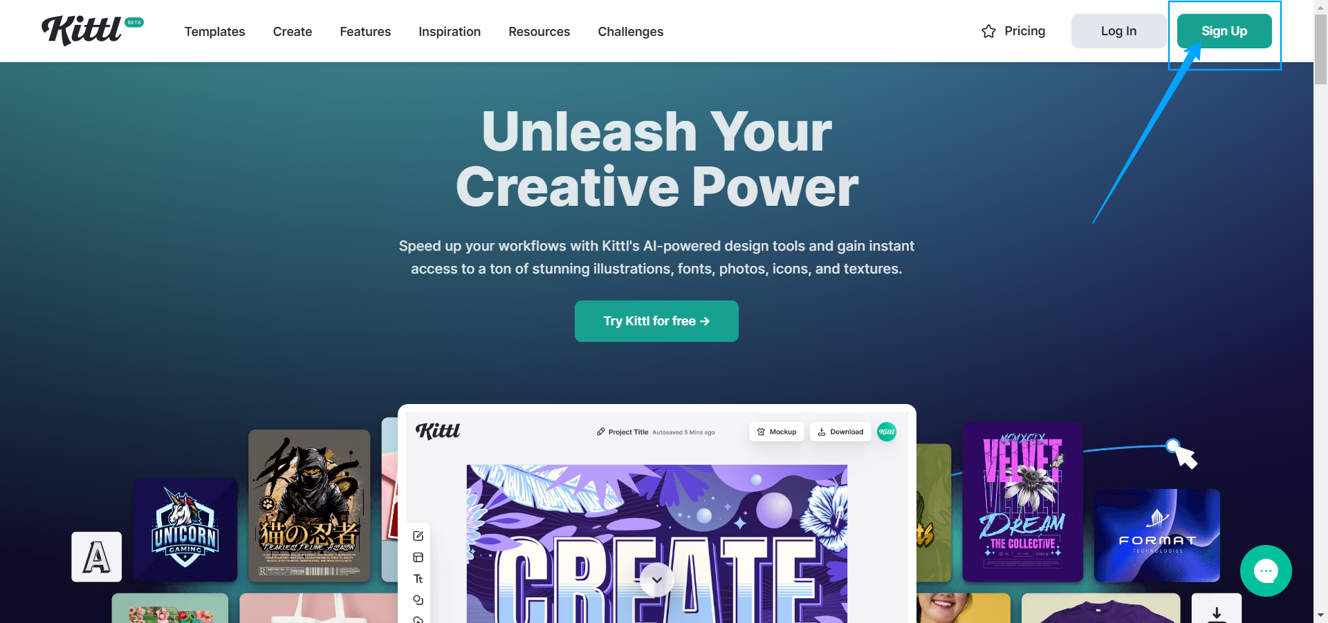 Visit the Kittl website and start a free trial