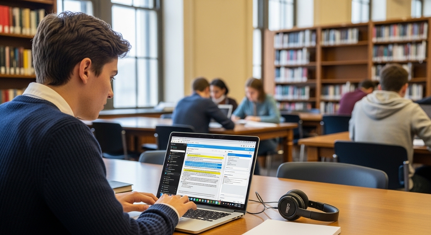 Student using a cloud desktop with screen reader and accessibility tools enabled, highlighting inclusive learning environment.