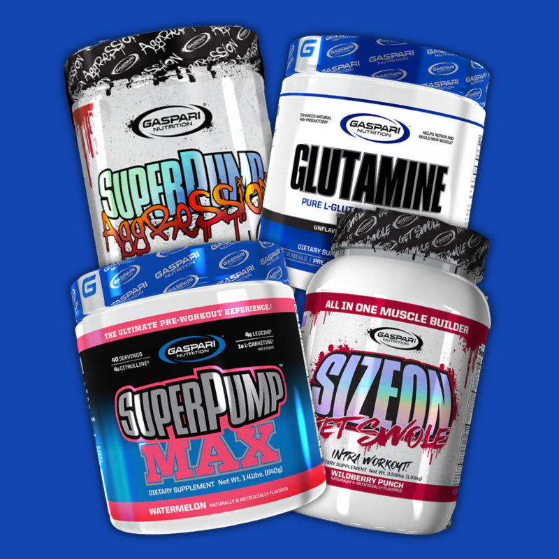 Image of Gaspari Nutrition products used for enhancing squat performance.