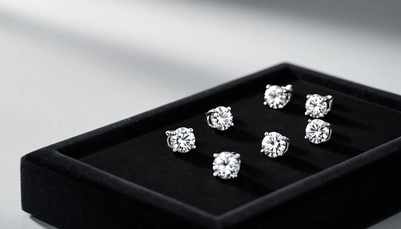This image showcases a stunning collection of zirconia diamond earrings, crafted from sterling silver and designed to add a touch of elegance to any outfit. The beautiful earrings sparkle with brilliance, making them the perfect pair for special occasions or as a thoughtful gift.