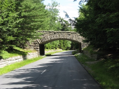 Pretty stone bridge in Bar Harbor, Maine