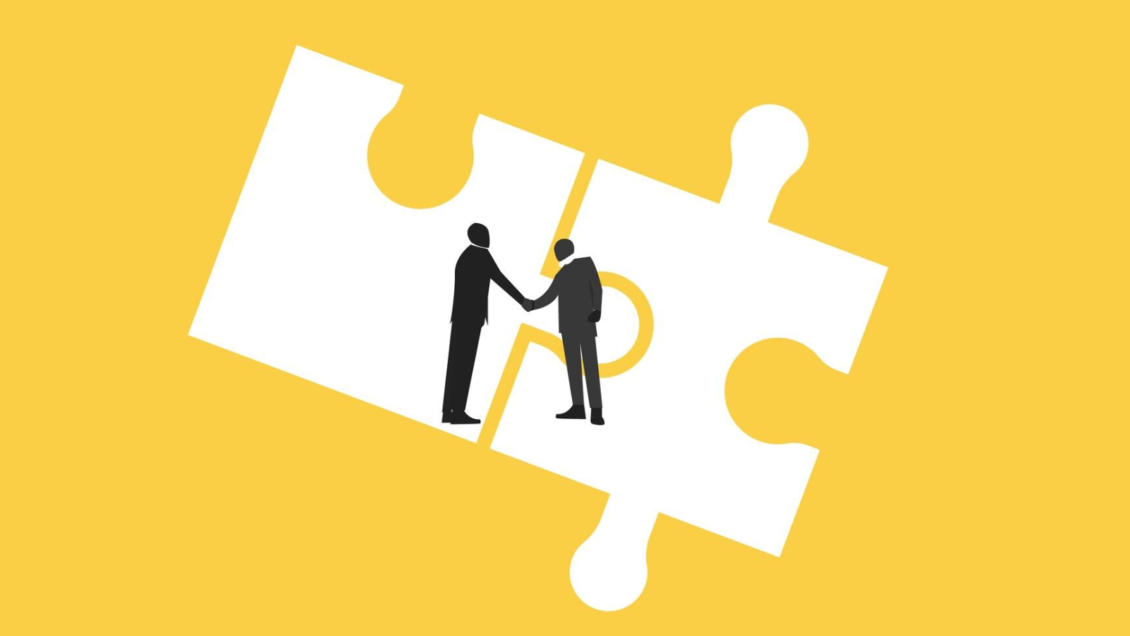 How Teams Chat and Slack Integration Enables Cross-Platform Messaging 7 Silhouettes shaking hands across puzzle pieces, symbolizing the end of chat silos with connected platforms.
