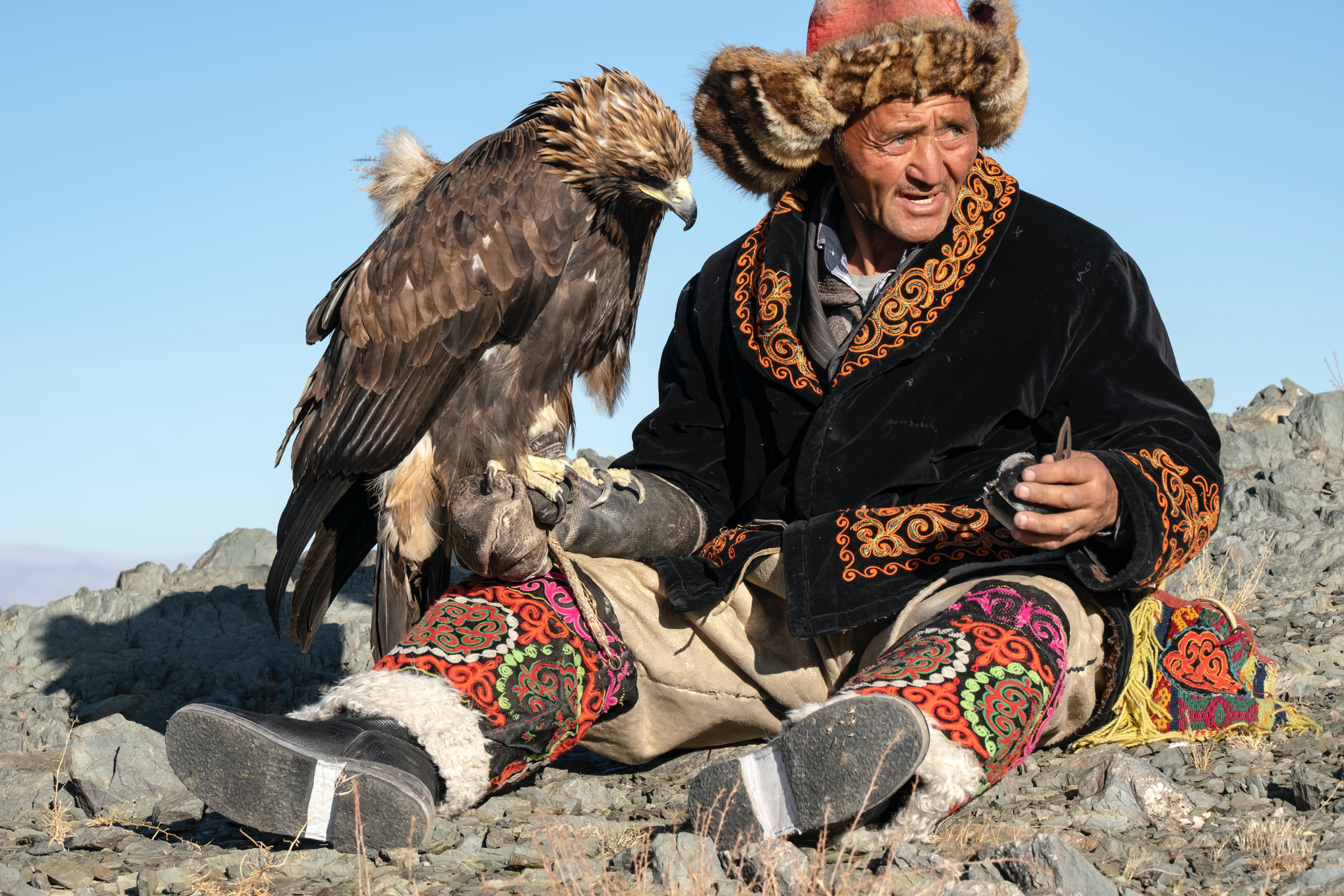 A stunning image of an eagle hunter from Ulgii, showcasing the rich Eagle Hunting Heritage of the region.