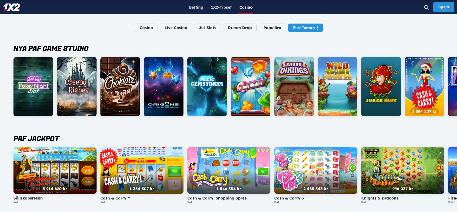 paf game studios slots hos 1x2.se