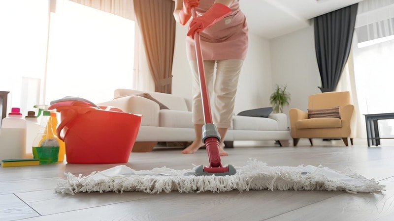using different detergents and techniques for professional mopping