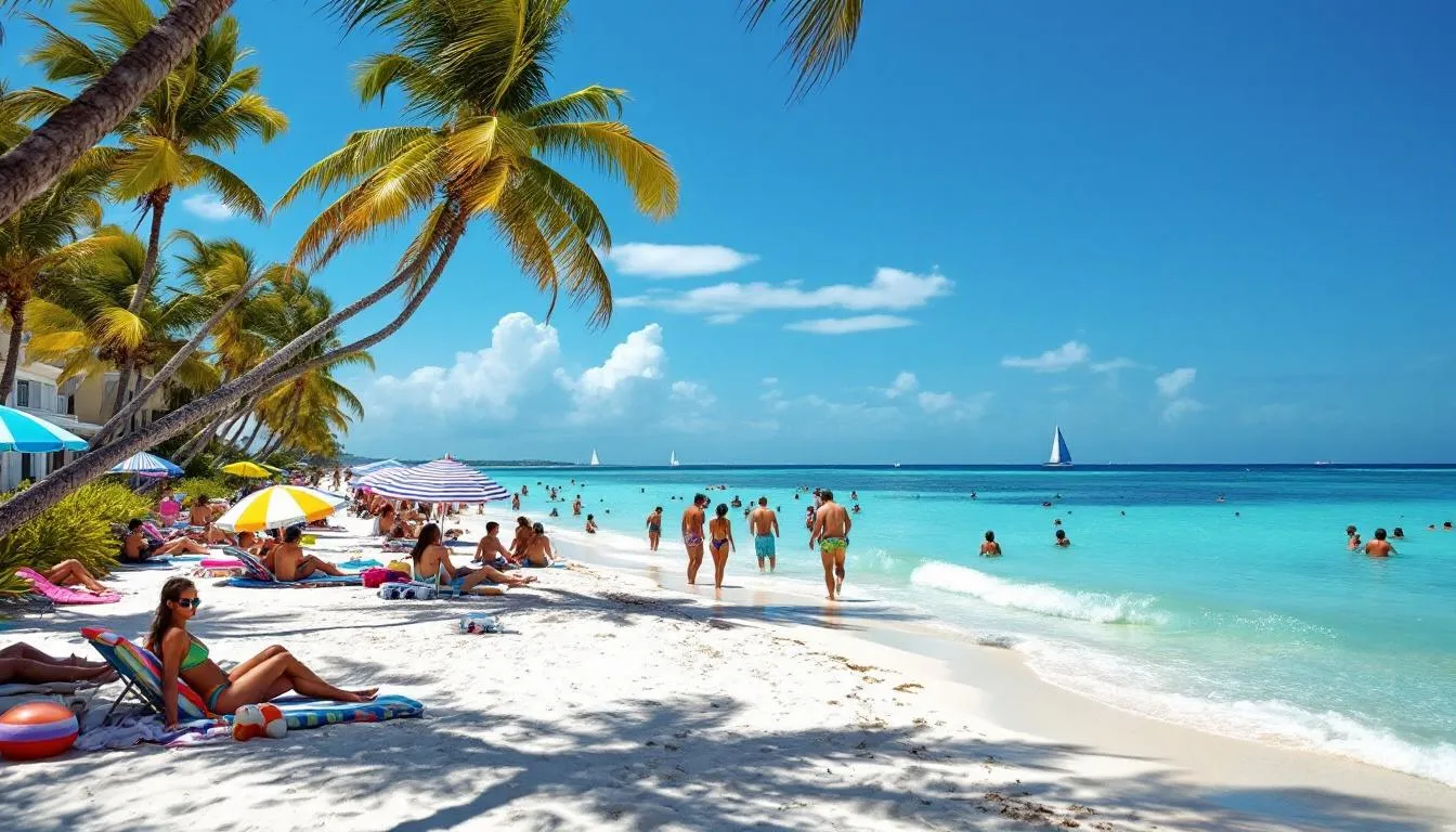 bright and sunny Florida summer showcasing a vibrant blue sky and lush green palm trees swaying gently in the warm breeze instead of tackling house cleaning tasks with essential cleaning supplies like microfiber cloths and warm water to keep homes sparkling clean.