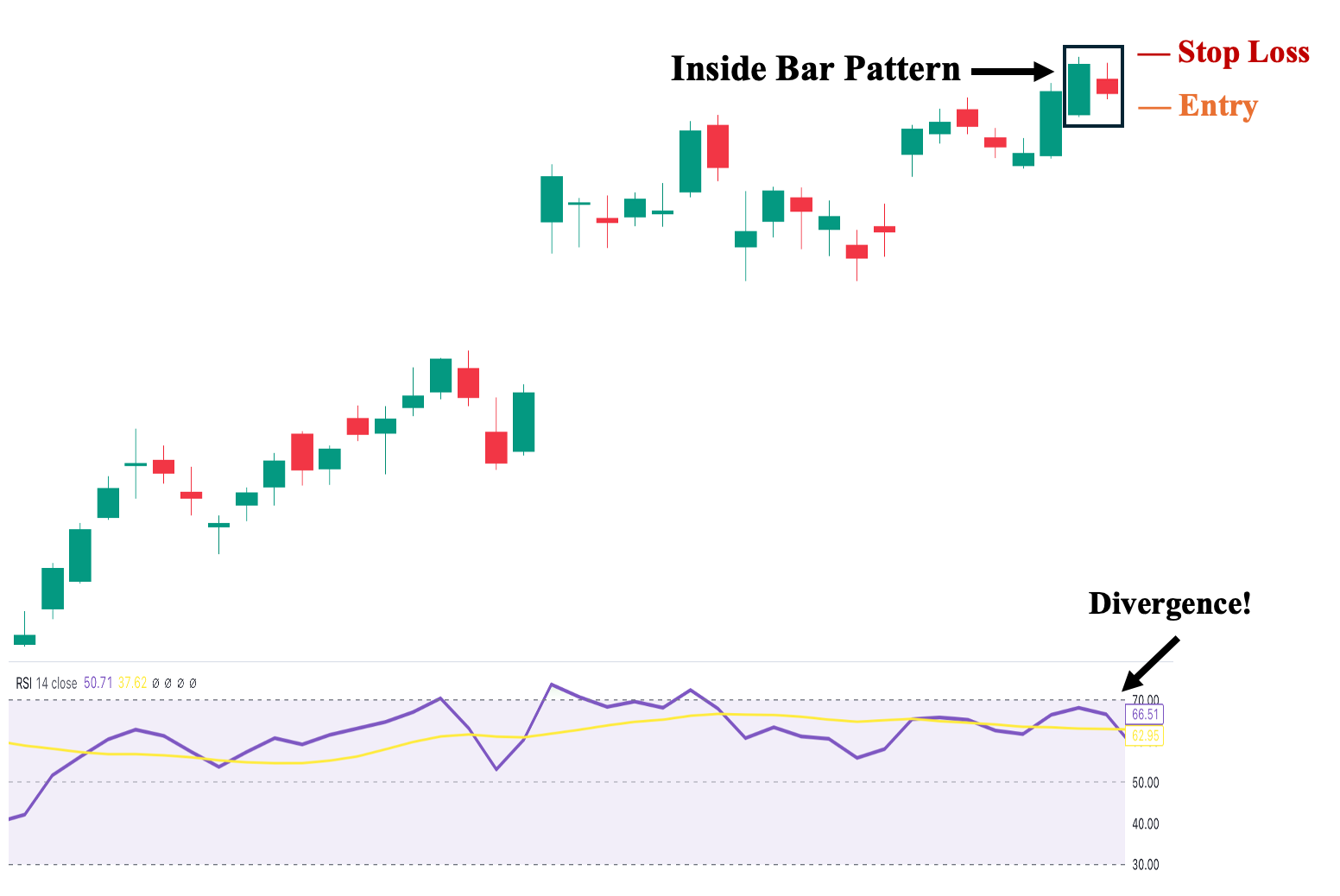 RSI points in the opposite direction, serving as one of the most reliable reversal signals in a trending market