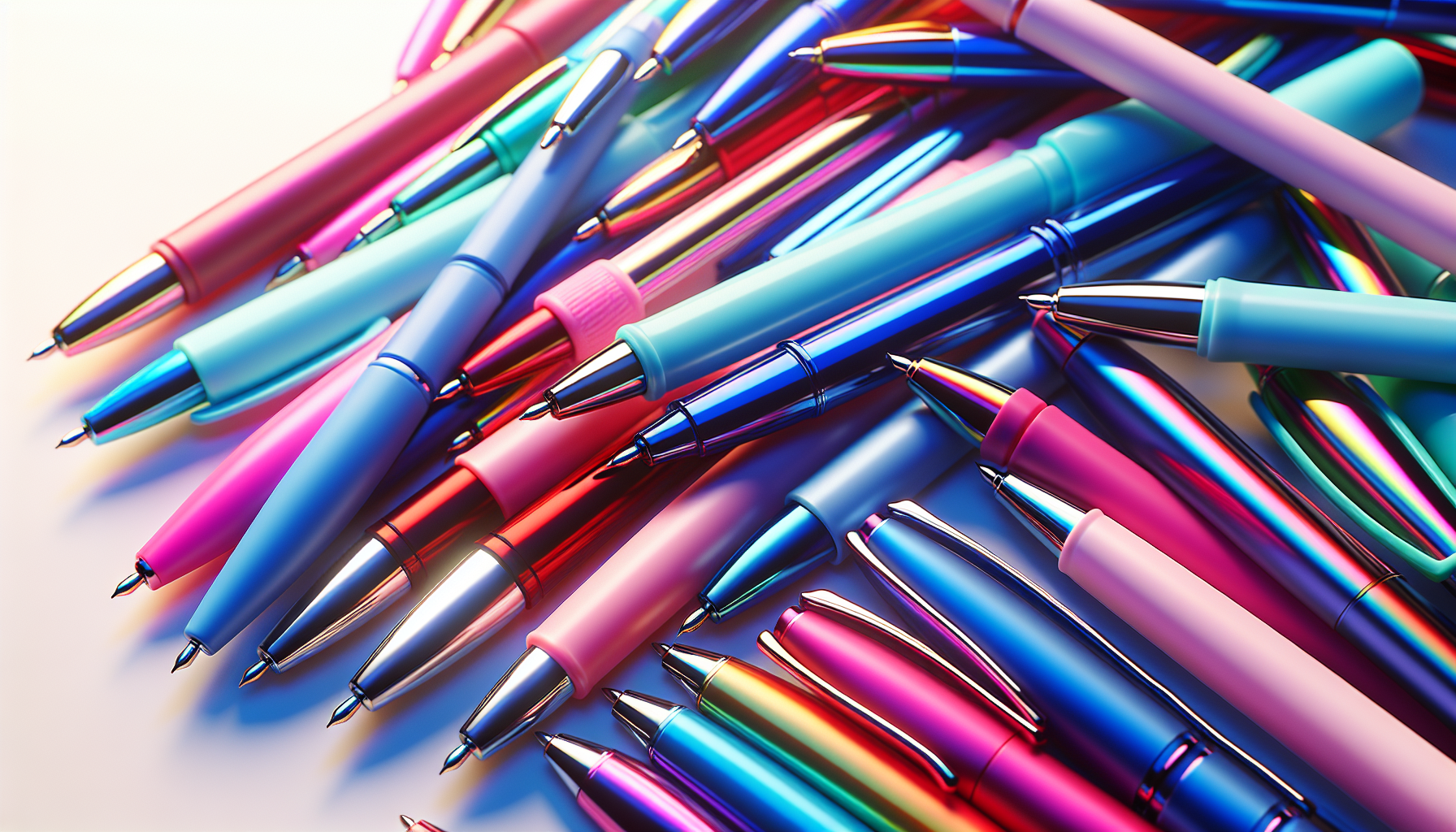 Colourful ballpoint pens in various shades