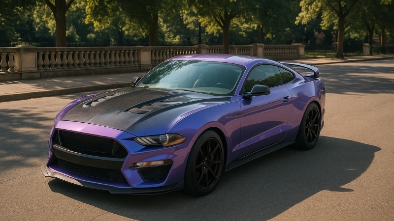 Car wrapped in gloss crystal lavender vinyl wrap