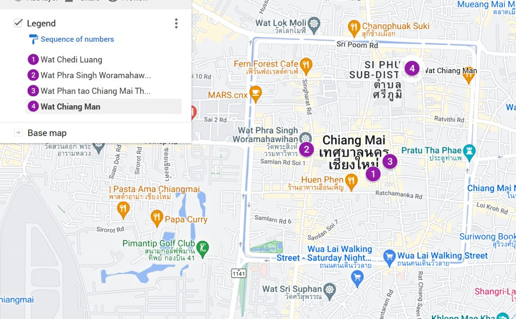 Map of best Chiang Mai Temples within the city walls