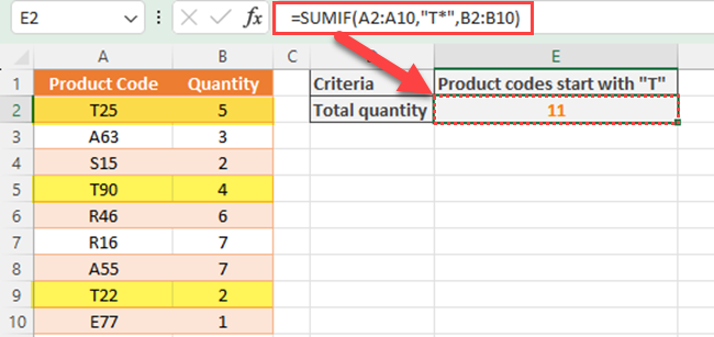 Excel SUMIF - Wildcard Characters