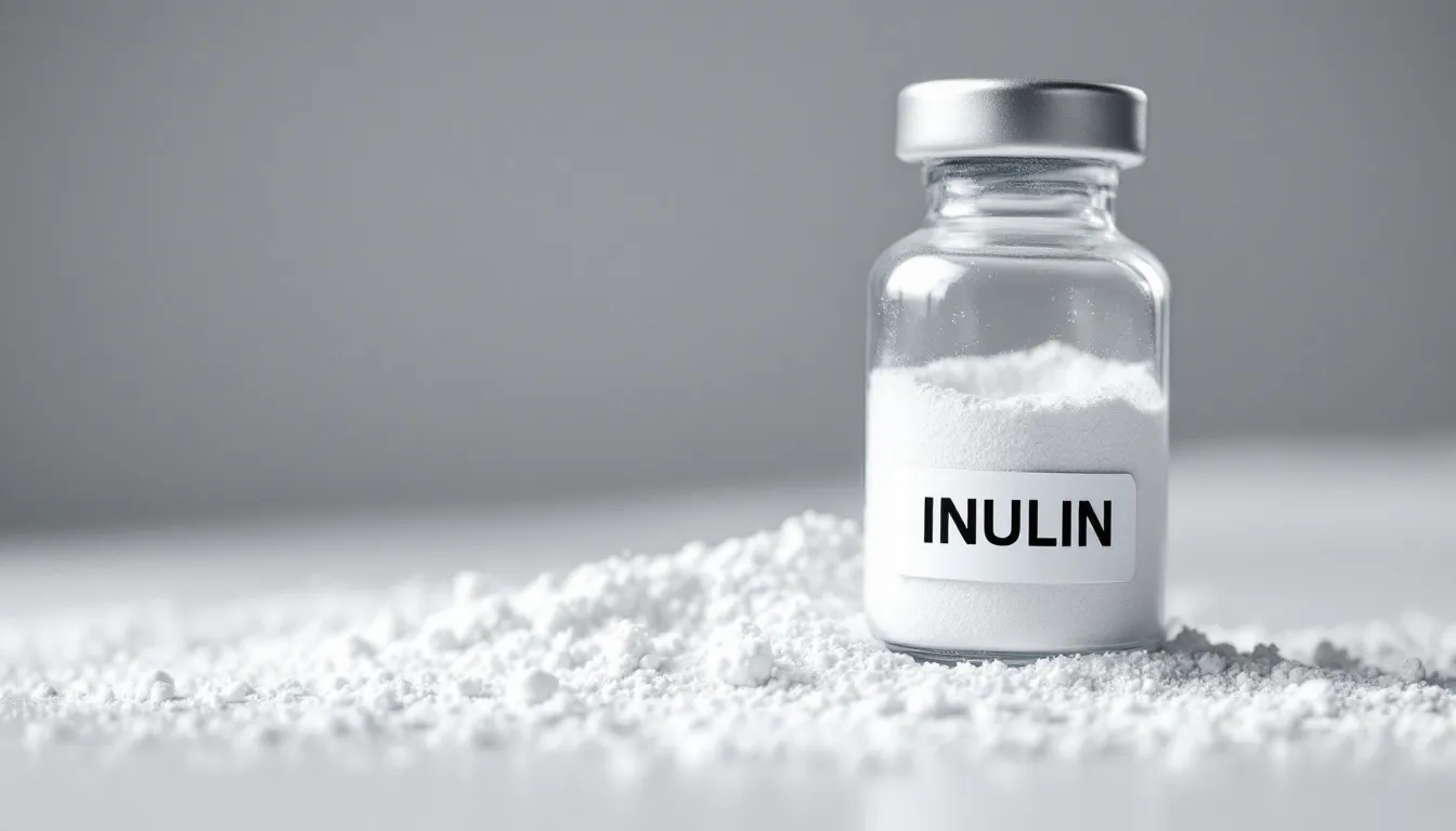 In the image, a bowl of inulin powder is displayed alongside fresh chicory root, emphasizing its role as a prebiotic fibre that supports digestive health and gut bacteria. This visual highlights the health benefits of inulin supplementation, including improved sleep quality and better gut health.