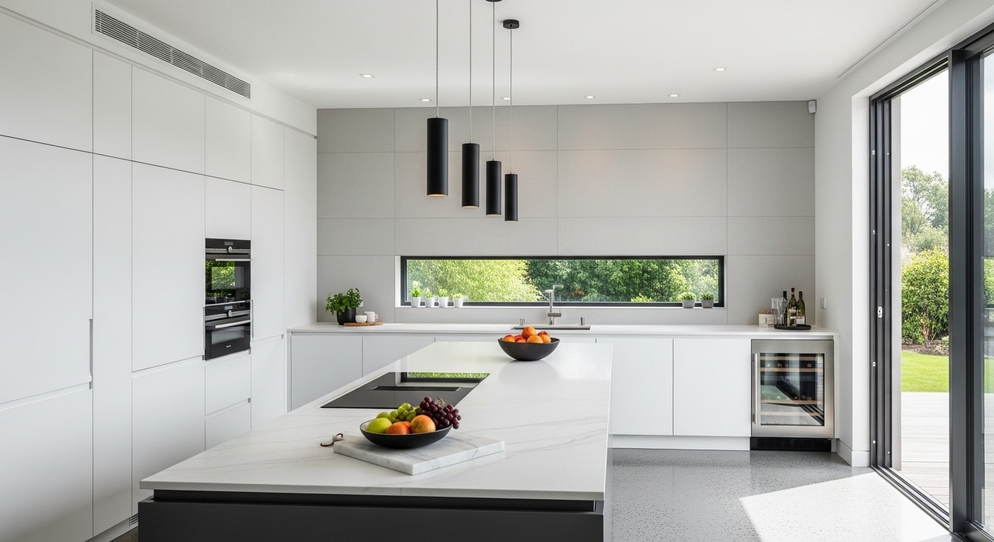 Inbyggd och dold luftkonditionering villa i modernt vackert kök