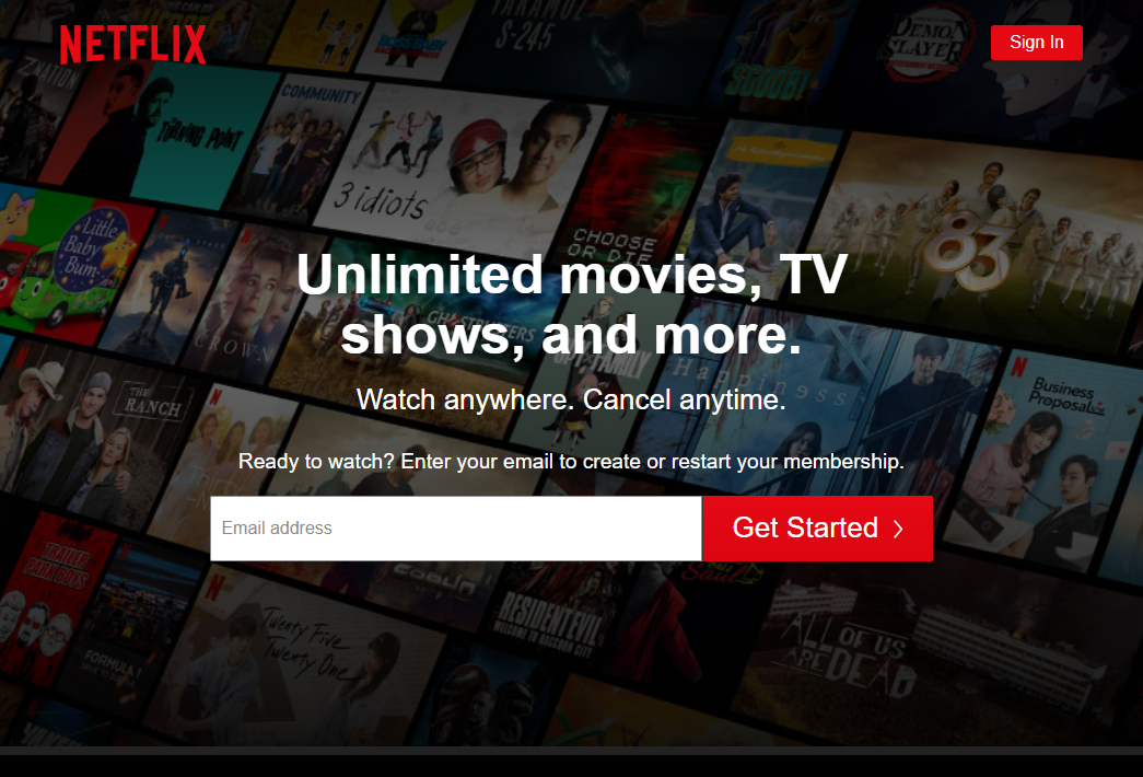 netflix home page