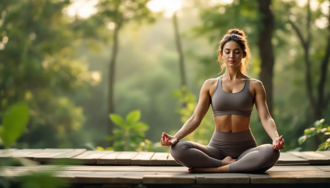 A healthy individual practices yoga, embodying a state of well-being associated with improved inflammation markers and overall gut health. This image highlights the benefits of a healthy gut microbiome, which can enhance immune responses and promote various health benefits.