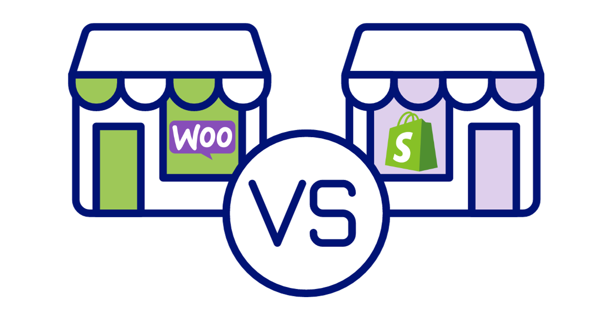 Illustration comparing Shopify store and WooCommerce store