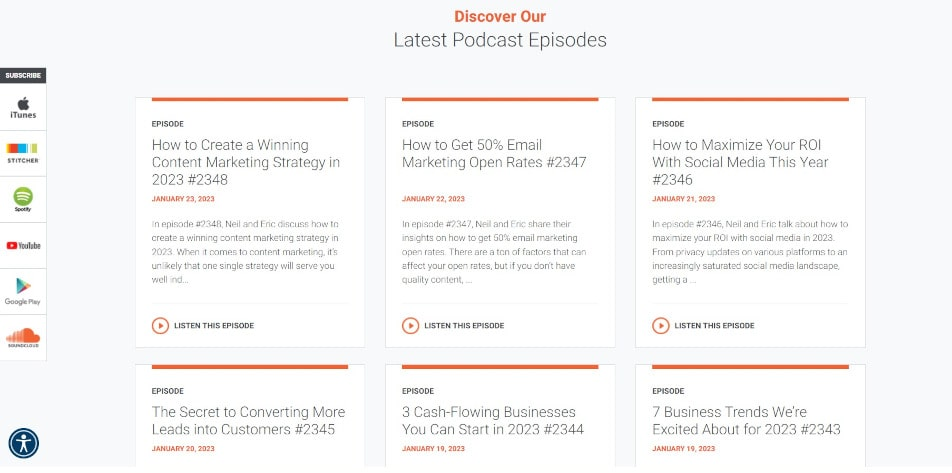 Estrategia de marketing de podcasts - ejemplo del sitio web marketingschool.io